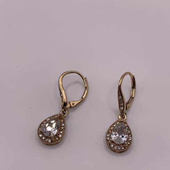 Gold Tone CZ Teardrop Earrings - Picture 4 of 5